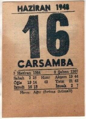 16 Haziran 1948 Takvim Yaprağı EFM(N)1401 - 2