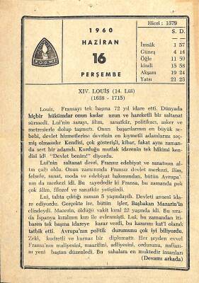 16 Haziran 1960 Takvim Yaprağı - Doğum Günü Hediyesi EFM(N)11366 - 1