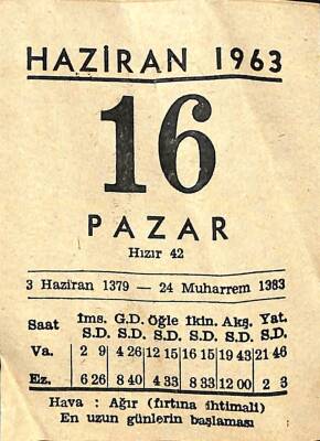 16 Haziran 1963 Takvim Yaprağı - Doğum Günü Hediyesi EFM(N)11299 - 1