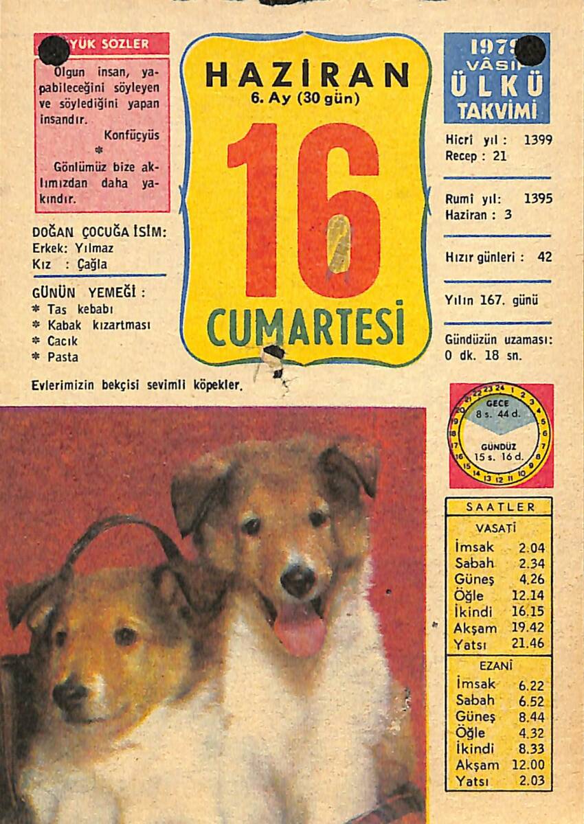 16 Haziran 1979 Takvim Yaprağı - Doğum Günü Hediyesi EFMN13727 - 1