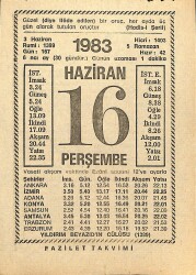 16 Haziran 1983 Takvim Yaprağı - Doğum Günü Hediyesi EFM(N)12537 - Gökçekoleksiyon