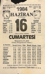16 Haziran 1984 Takvim Yaprağı - Doğum Günü Hediyesi EFM(N)11431 - Gökçekoleksiyon