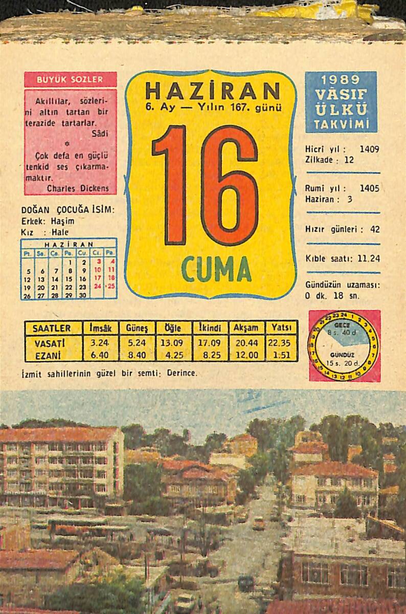 16 Haziran 1989 Takvim Yaprağı - Doğum Günü Hediyesi EFMN13805 - 1