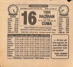 16 Haziran 1995 Takvim Yaprağı - Doğum Günü Hediyesi EFMN15461 - Gökçekoleksiyon