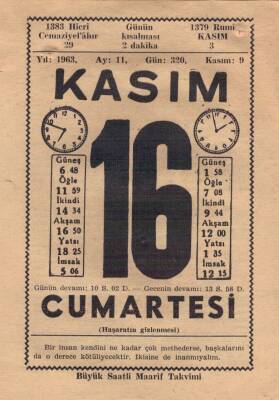 16 Kasım 1963 Takvim Yaprağı EFM(N)3687 - 2