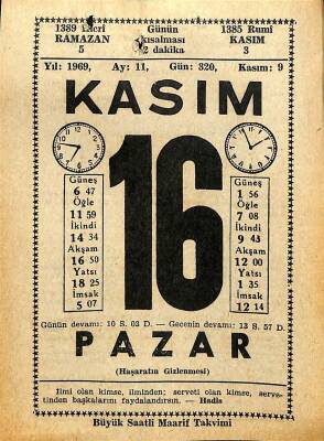 16 Kasım 1969 Takvim Yaprağı - Doğum Günü Hediyesi EFM(N)11093 - 1