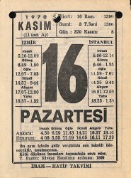 16 Kasım 1970 Takvim Yaprağı - Doğum Günü Hediyesi EFM(N)10748 - 3