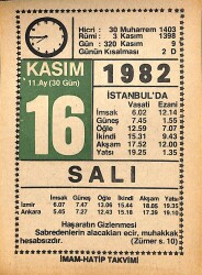 16 Kasım 1982 Takvim Yaprağı - Doğum Günü Hediyesi EFMN15975 - Gökçekoleksiyon