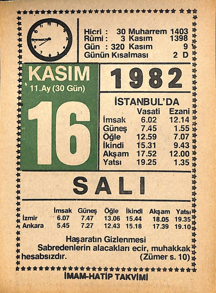 16 Kasım 1982 Takvim Yaprağı - Doğum Günü Hediyesi EFMN15975 - 1