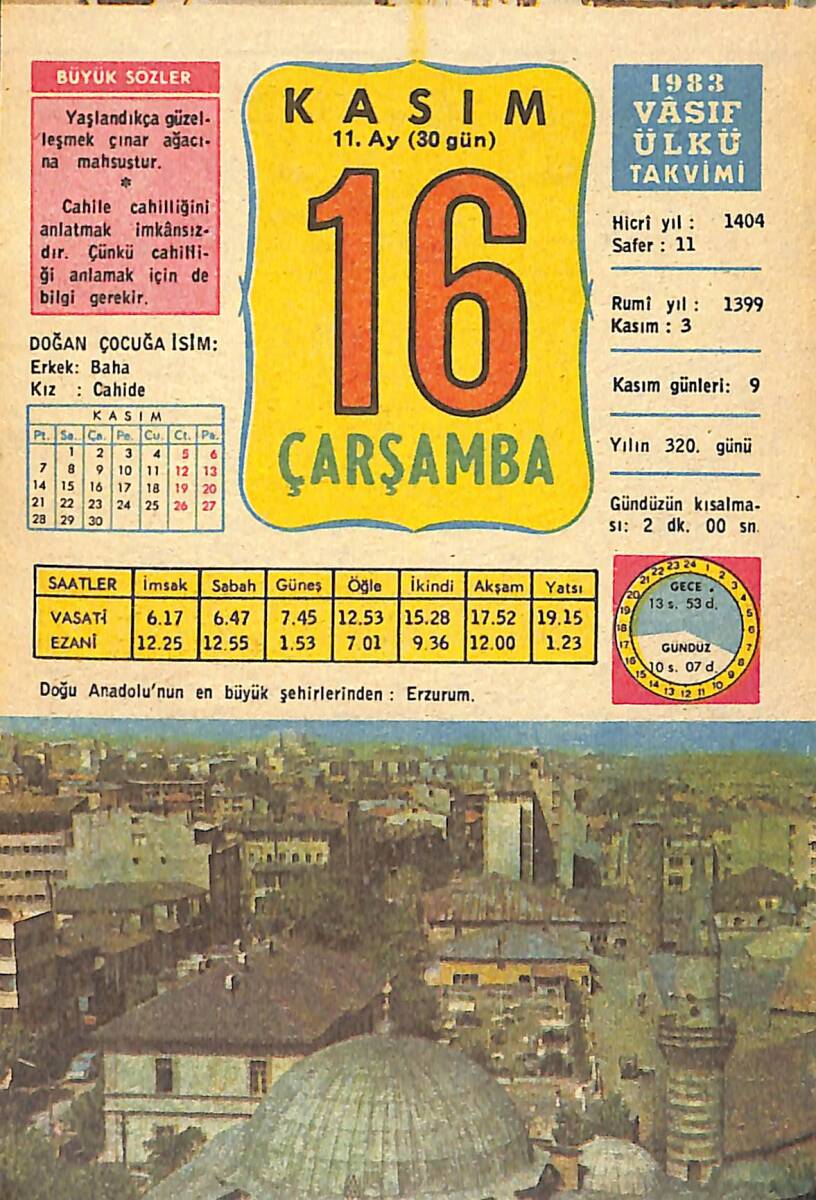 16 Kasım 1983 Takvim Yaprağı - Doğum Günü Hediyesi EFMN14707 - 1