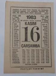 16 Kasım 1983 Takvim Yaprağı - Doğum Günü Hediyesi EFM(N)6916 - Gökçekoleksiyon