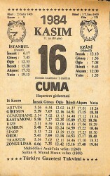 16 Kasım 1984 Takvim Yaprağı - Doğum Günü Hediyesi EFMN14536 - Gökçekoleksiyon
