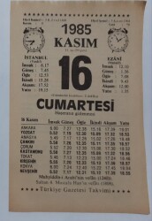 16 Kasım 1985 Takvim Yaprağı - Doğum Günü Hediyesi EFM(N)6692 - Gökçekoleksiyon