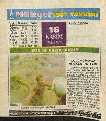 16 Kasım 1987 Takvim Yaprağı - Doğum Günü Hediyesi EFM(N)11945 - Gökçekoleksiyon