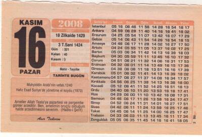 16 Kasım 2008 Takvim Yaprağı EFM(N)3812 - 1