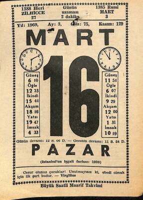 16 Mart 1969 Takvim Yaprağı - Doğum Günü Hediyesi EFM(N)10999 - 1