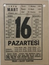 16 Mart 1970 Takvim Yaprağı - Doğum Günü Hediyesi EFM(N)7960 - 1