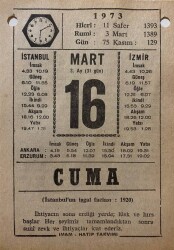 16 Mart 1973 Takvim Yaprağı - Doğum Günü Hediyesi EFM(N)8082 - 1