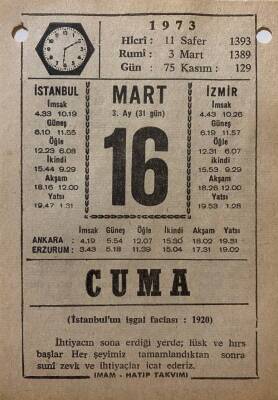 16 Mart 1973 Takvim Yaprağı - Doğum Günü Hediyesi EFM(N)8082 - 1