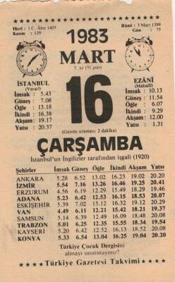 16 Mart 1983 Takvim Yaprağı EFM(N)5833 - 3