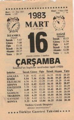 16 Mart 1983 Takvim Yaprağı EFM(N)5833 - 1