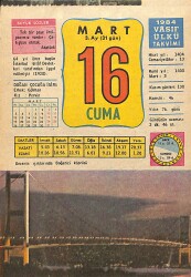 16 Mart 1984 Takvim Yaprağı - Doğum Günü Hediyesi EFMN15206 - Gökçekoleksiyon