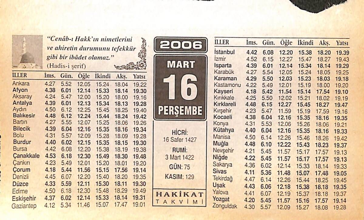 16 Mart 2006 Takvim Yaprağı - Doğum Günü Hediyesi EFMN13232 - 1