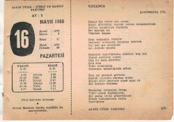 16 Mayıs 1960 Ajans Türk Takvim Yaprağı (Şiirli Saatli) EFM(N)1603 - 2