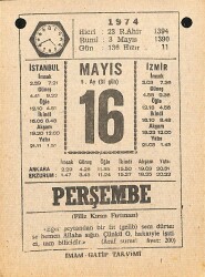 16 Mayıs 1974 Takvim Yaprağı - Doğum Günü Hediyesi EFM(N)12330 - Gökçekoleksiyon