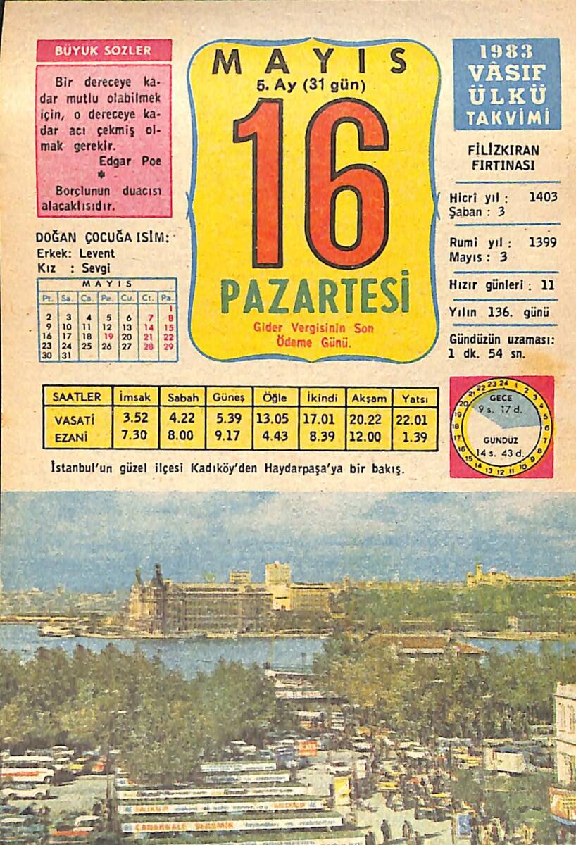16 Mayıs 1983 Takvim Yaprağı - Doğum Günü Hediyesi EFMN15116 - 1