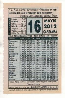 16 Mayıs 2012 Takvim Yaprağı EFM(N)1947 - 1