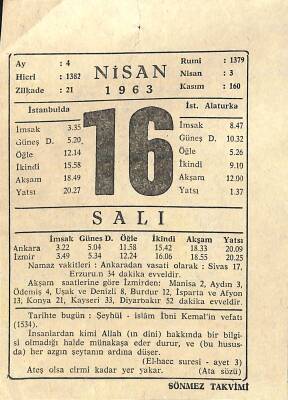 16 Nisan 1963 Takvim Yaprağı - Doğum Günü Hediyesi EFM(N)11300 - 1
