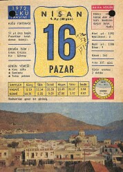 16 Nisan 1972 Takvim Yaprağı - Doğum Günü Hediyesi EFM(N)12186 - Gökçekoleksiyon