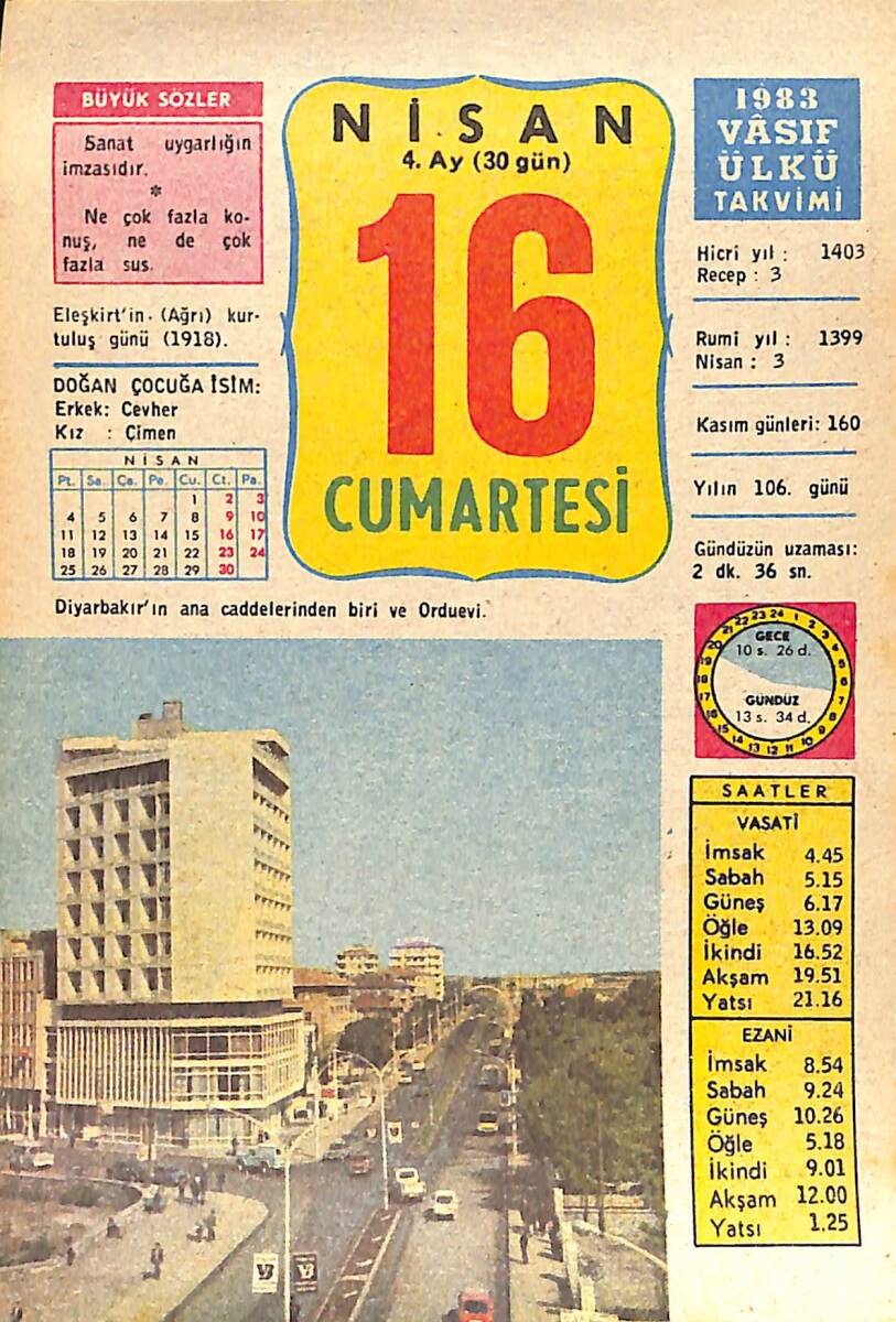16 Nisan 1983 Takvim Yaprağı - Doğum Günü Hediyesi EFMN15144 - 1