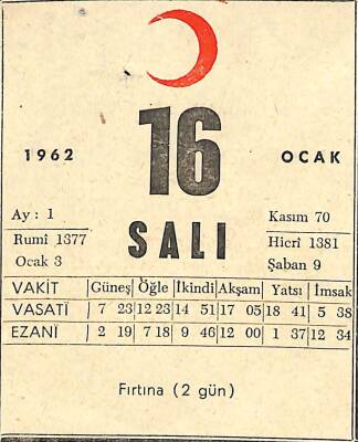 16 Ocak 1962 Takvim Yaprağı - Doğum Günü Hediyesi EFM(N)11504 - 1