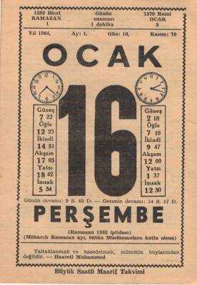 16 Ocak 1964 Takvim Yaprağı EFM(N)4540 - 1