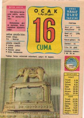 16 Ocak 1981 Takvim Yaprağı EFM(N)2740 - 1