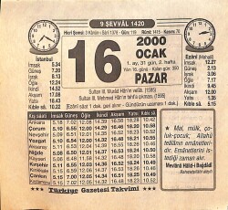 16 Ocak 2000 Takvim Yaprağı - Doğum Günü Hediyesi EFM(N)13202 - Gökçekoleksiyon