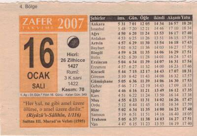 16 Ocak 2007 Takvim Yaprağı EFM(N)5103 - 1