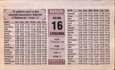 16 Ocak 2008 Takvim Yaprağı - Doğum Günü Hediyesi EFM(N)7482 - 1