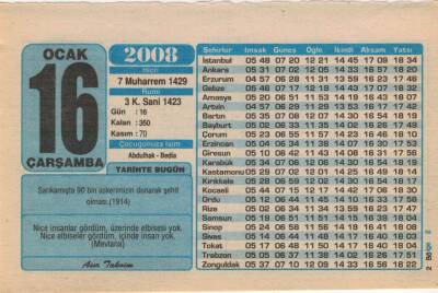 16 Ocak 2008 Takvim Yaprağı EFM(N)4941 - 1