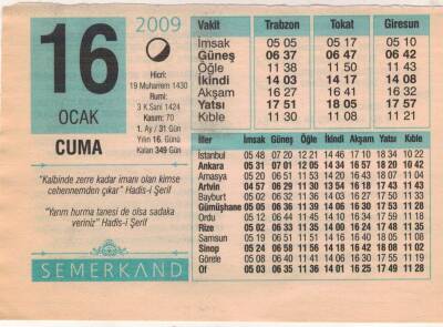 16 Ocak 2009 Takvim Yaprağı EFM(N)4972 - 1