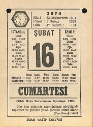 16 Şubat 1974 Takvim Yaprağı - Doğum Günü Hediyesi EFM(N)12271 - Gökçekoleksiyon