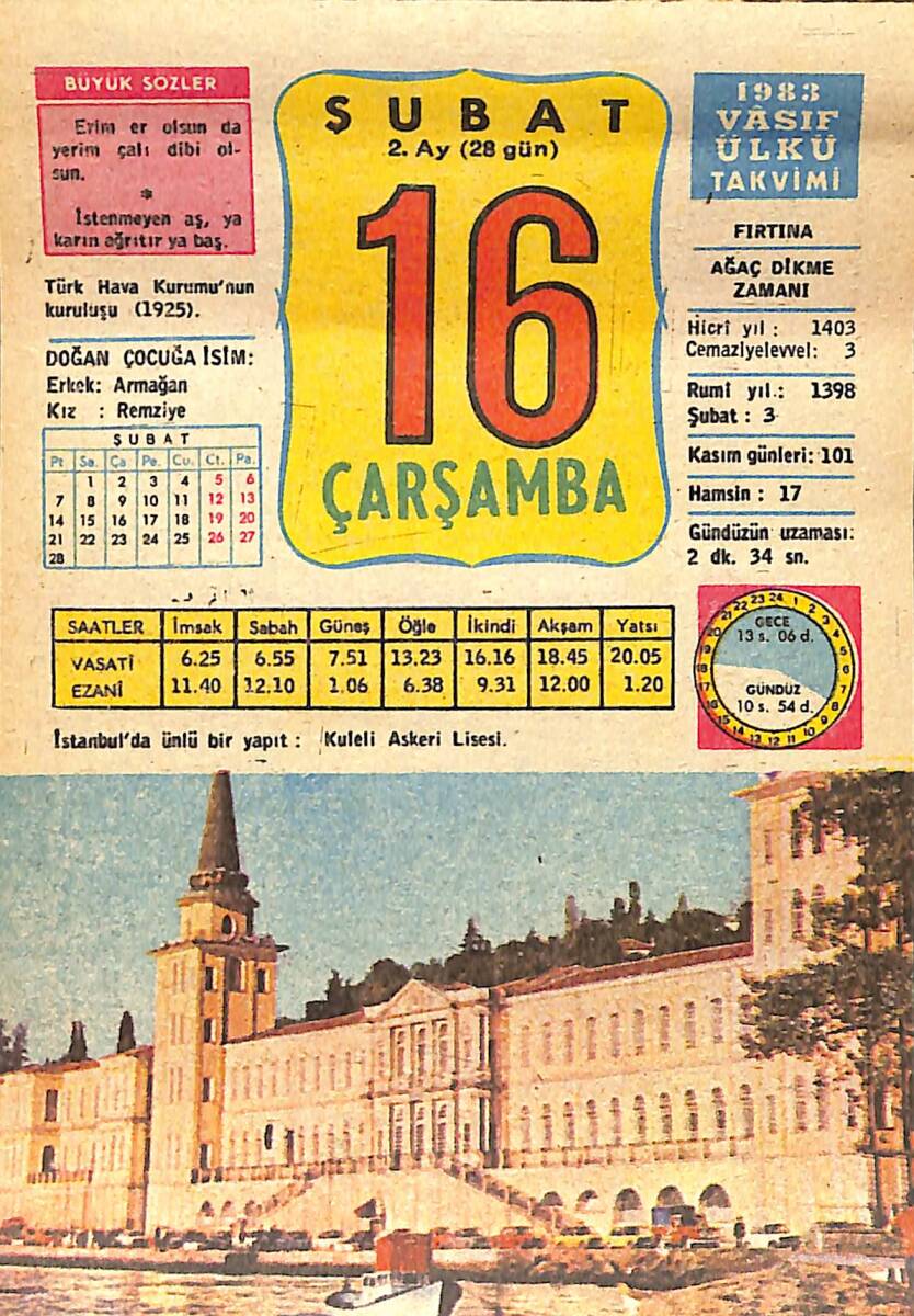 16 Şubat 1983 Takvim Yaprağı - Doğum Günü Hediyesi EFMN15063 - 1