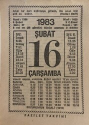 16 Şubat 1983 Takvim Yaprağı - Doğum Günü Hediyesi EFM(N)7813 - Gökçekoleksiyon