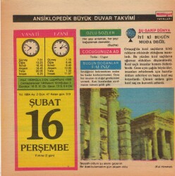 16 Şubat 1984 Takvim Yaprağı EFM(N)5170 - Gökçekoleksiyon