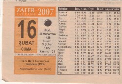 16 Şubat 2007 Takvim Yaprağı EFM(N)5535 - Gökçekoleksiyon