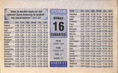 16 Şubat 2008 Takvim Yaprağı - Doğum Günü Hediyesi EFM(N)7510 - 1