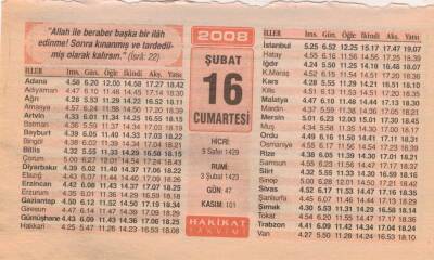 16 Şubat 2008 Takvim Yaprağı EFM(N)5563 - 1