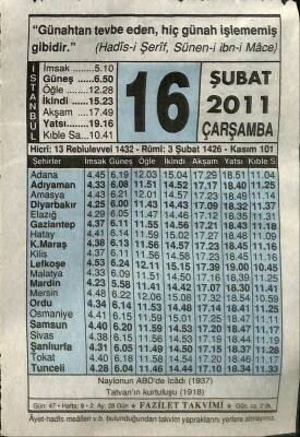 16 Şubat 2011 Takvim Yaprağı - Doğum Günü Hediyesi EFM(N)7569 - 1